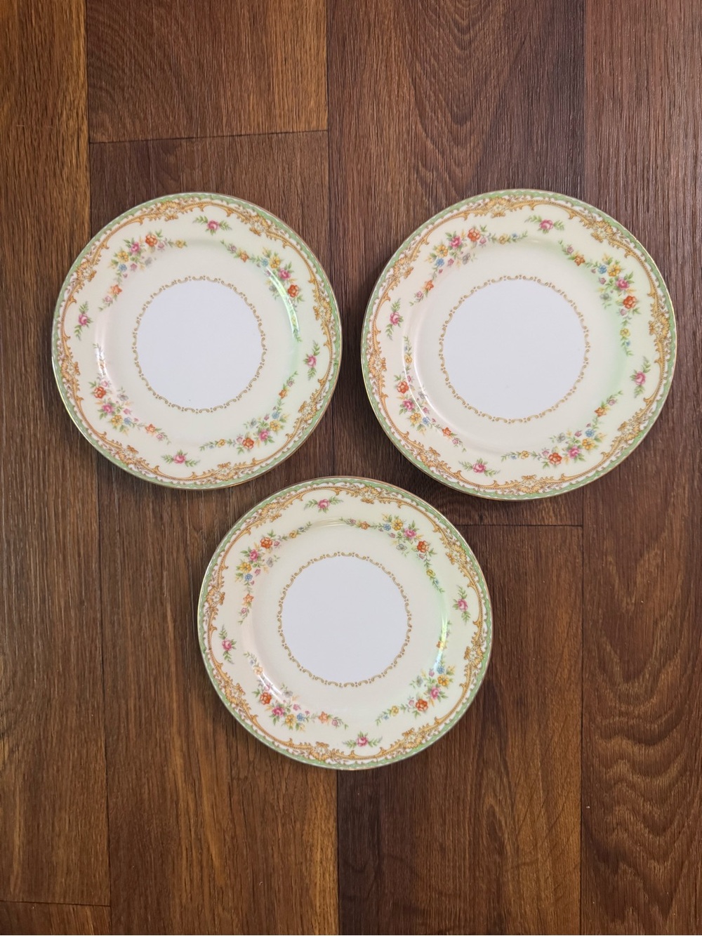 Noritake 7 1/2” salad Plates with Gold Trim and Floral Accents - Set of 6